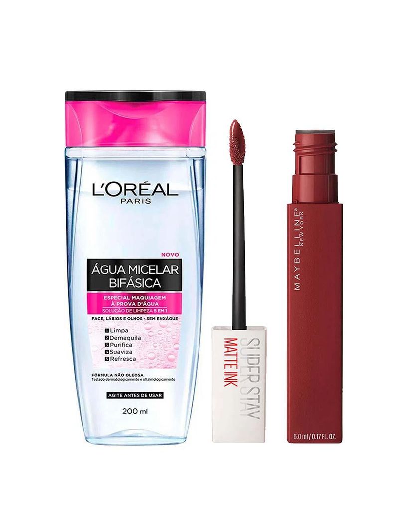 L'oréal paris + maybelline kit - Água micelar bifásica + batom líquido longa duração voyager