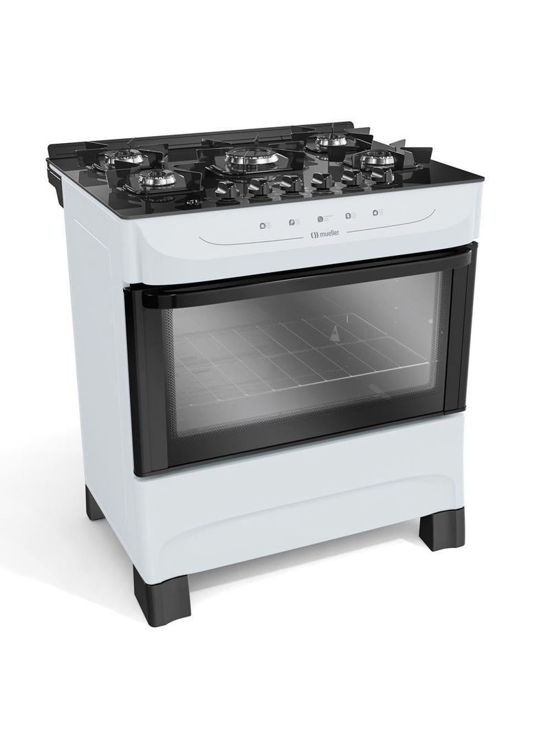 Fogão Mueller Branco 5 Bocas Com Mesa De Vidro Mfv5bb