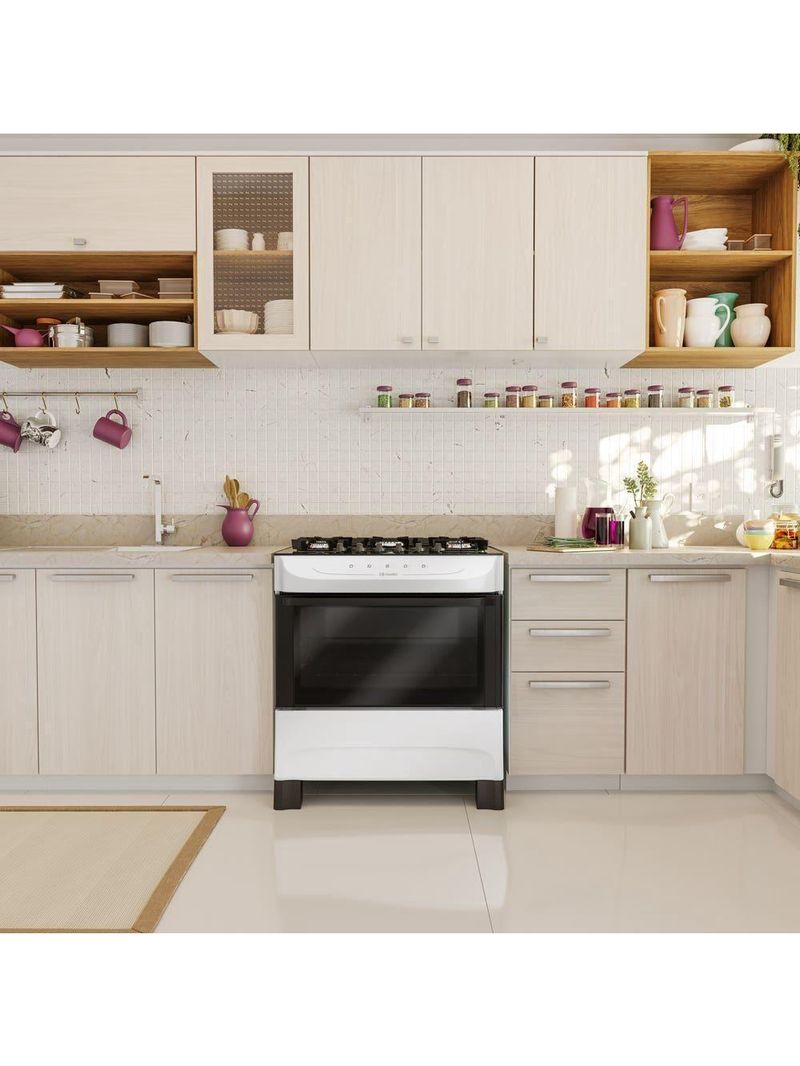 Fogão Mueller Branco 5 Bocas Com Mesa De Vidro Mfv5bb