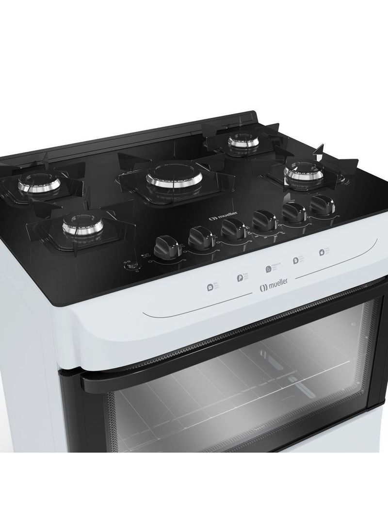 Fogão Mueller Branco 5 Bocas Com Mesa De Vidro Mfv5bb