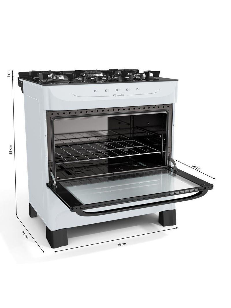 Fogão Mueller Branco 5 Bocas Com Mesa De Vidro Mfv5bb