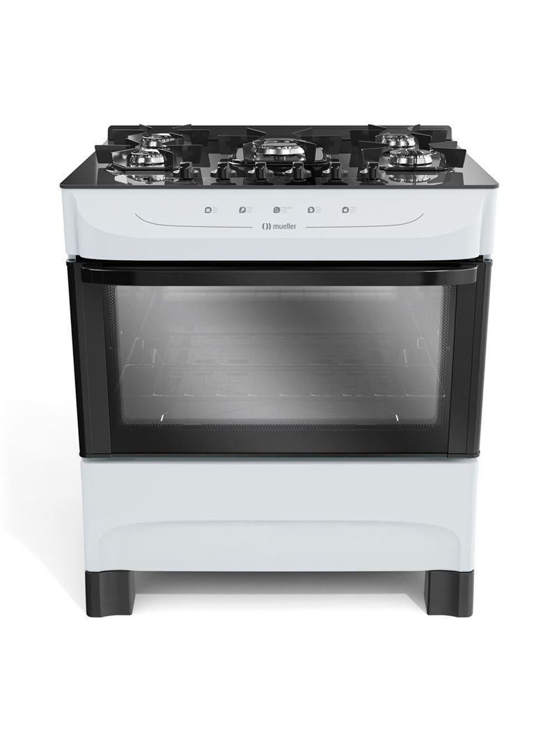 Fogão Mueller Branco 5 Bocas Com Mesa De Vidro Mfv5bb