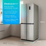 Geladeira Refrigerador HQ Frost Free Inverter Multidoor 426 Litros Inox HQ-426MDFF 220v