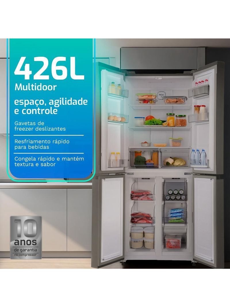 Geladeira Refrigerador HQ Frost Free Inverter Multidoor 426 Litros Inox HQ-426MDFF 220v