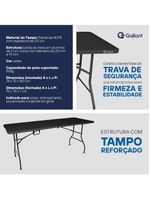 Mesa Dobrável Gallant Vira Maleta Portátil 1,80m Preto com Alça (GMD22A01A-PT)