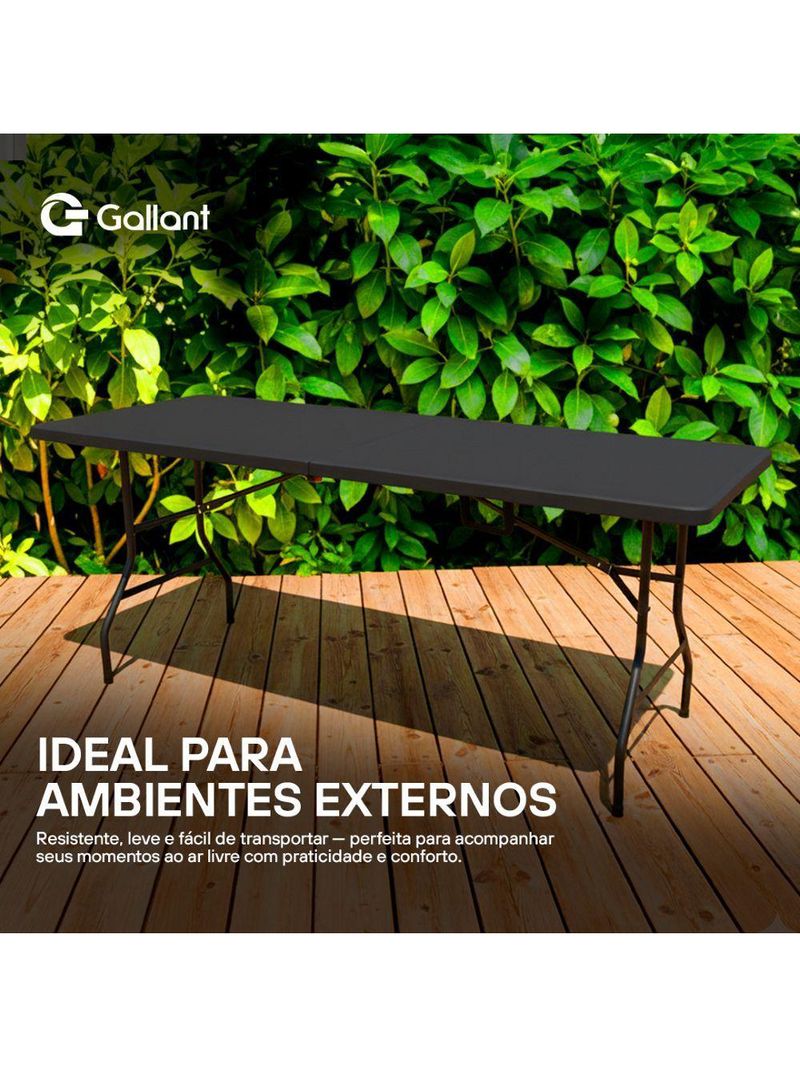 Mesa Dobrável Gallant Vira Maleta Portátil 1,80m Preto com Alça (GMD22A01A-PT)