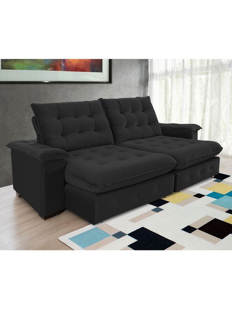 Sofá Coliseu 200m Retrátil E Reclinável Super Pillow Preto