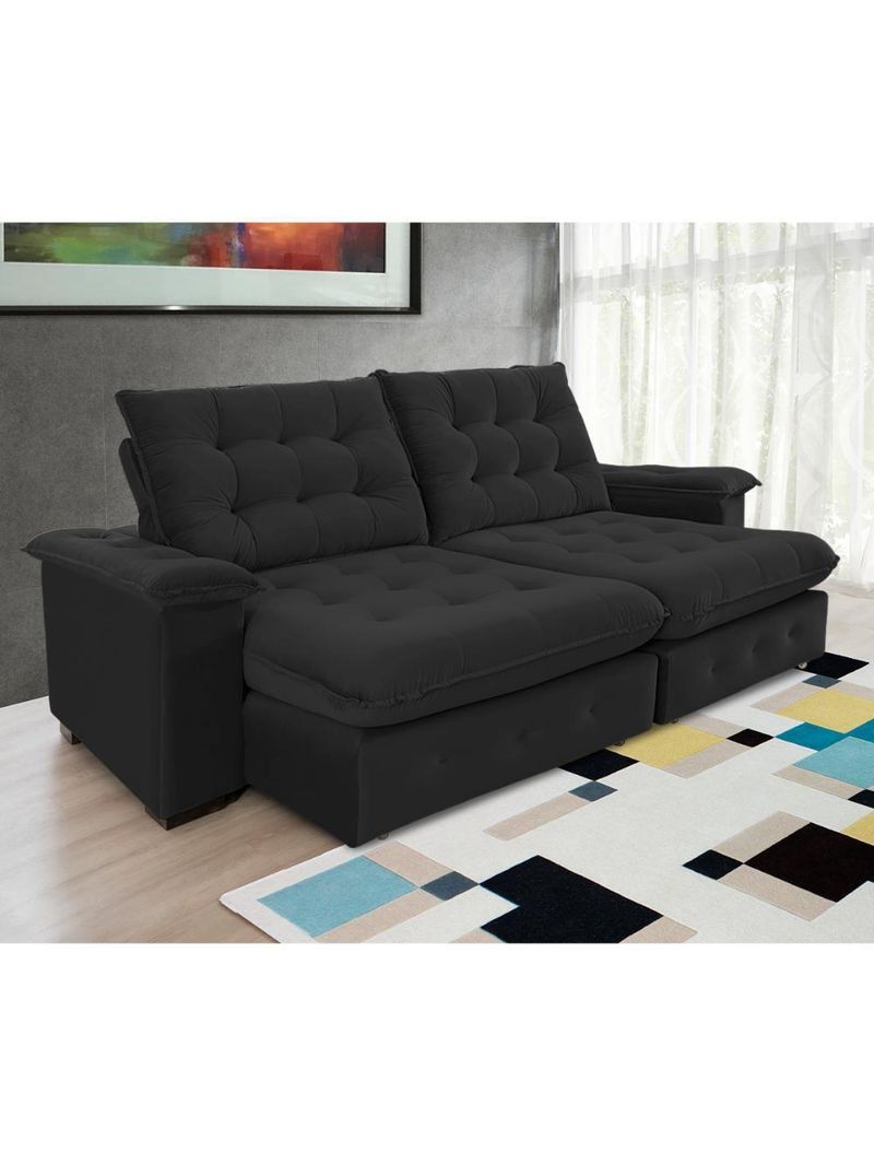 Sofá Coliseu 200m Retrátil E Reclinável Super Pillow Preto