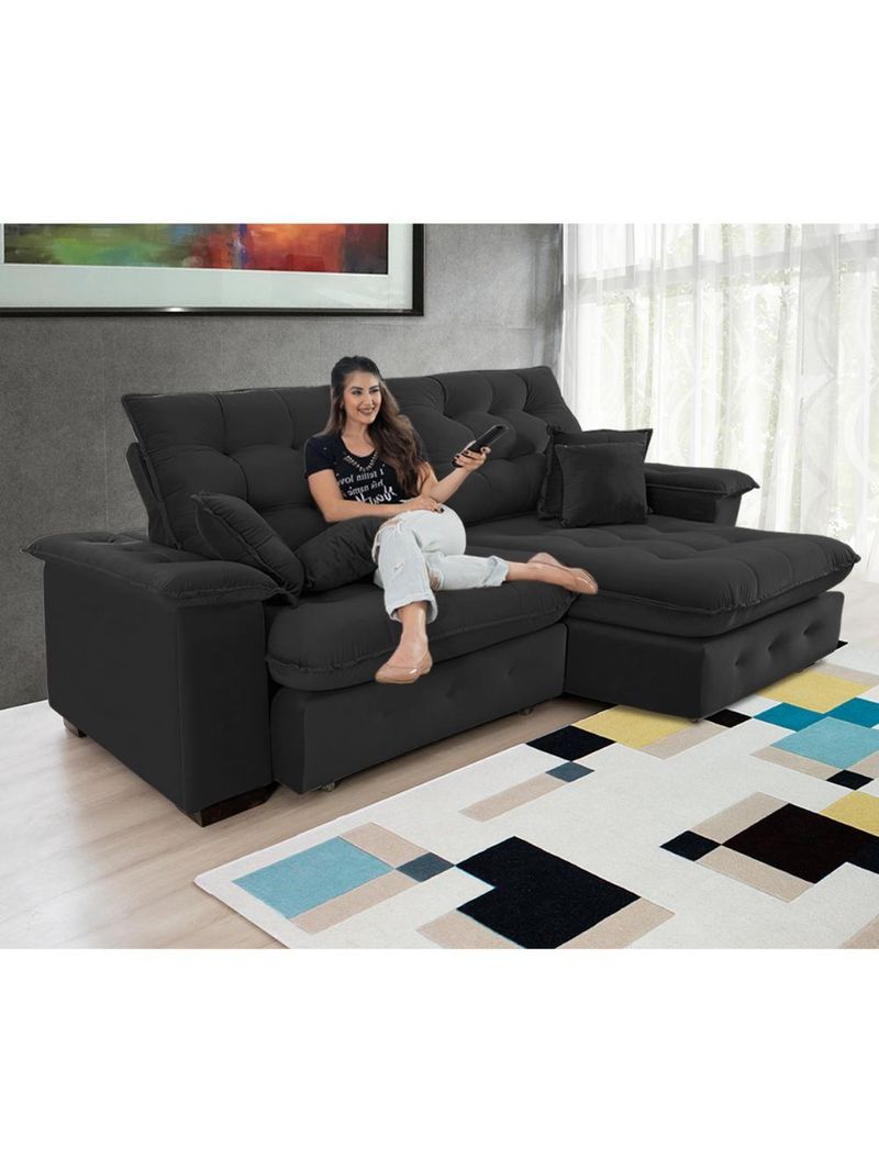 Sofá Coliseu 200m Retrátil E Reclinável Super Pillow Preto