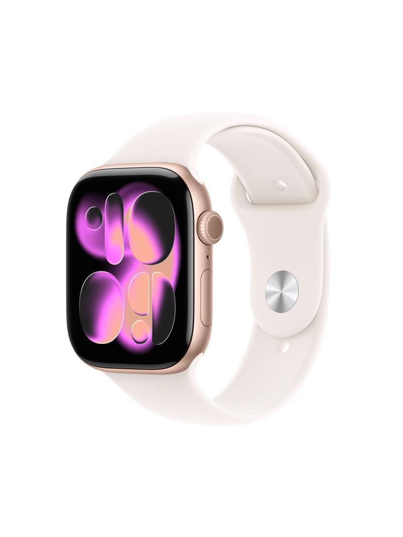 Apple watch series 11 gps 46mm ouro rosa pulseira p/m esportiva blush-clara