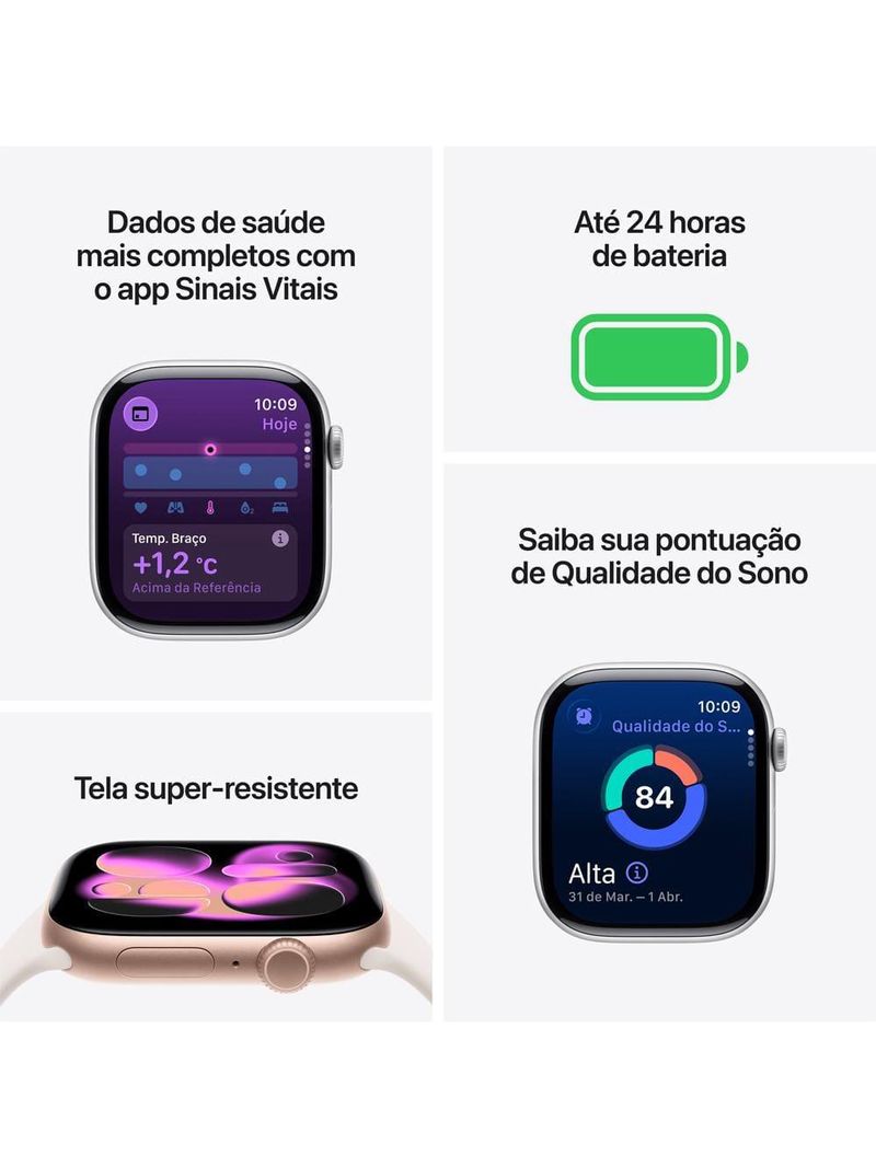 Apple watch series 11 gps 46mm ouro rosa pulseira p/m esportiva blush-clara