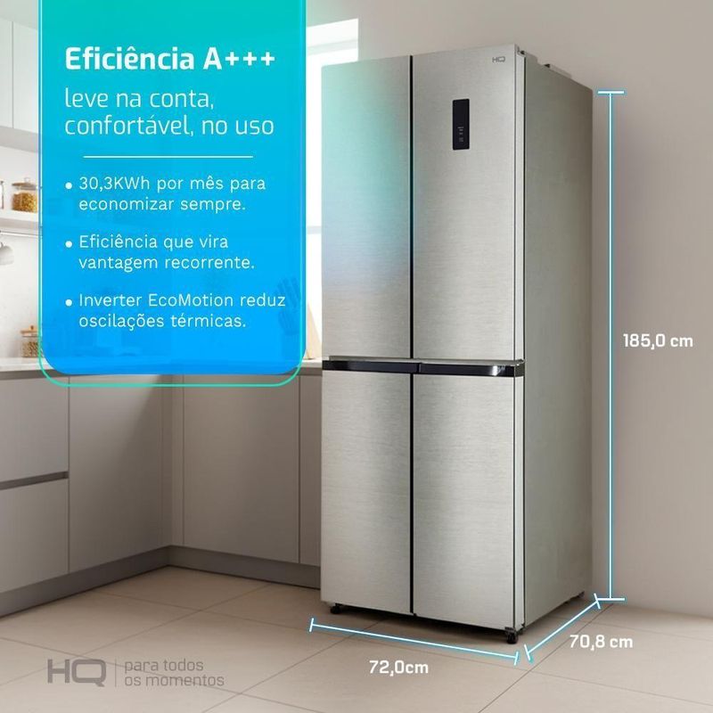 Geladeira Refrigerador HQ Frost Free Inverter Multidoor 426 Litros Inox HQ-426MDFF 220v