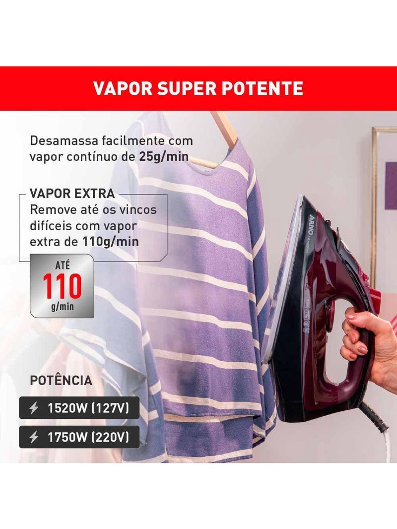 Ferro De Passar A Vapor Arno Ultragliss Vinho FMV 110V