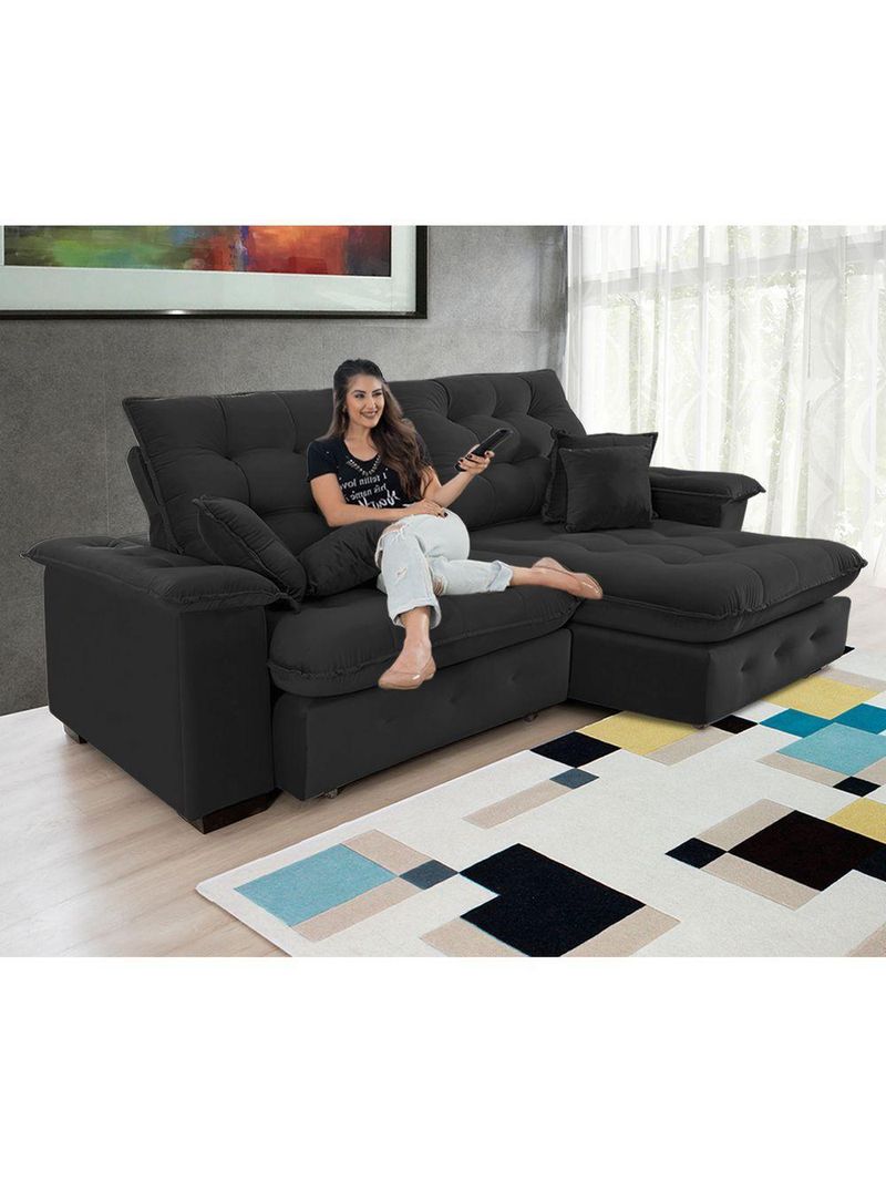 Sofá Coliseu 200m Retrátil E Reclinável Super Pillow Preto