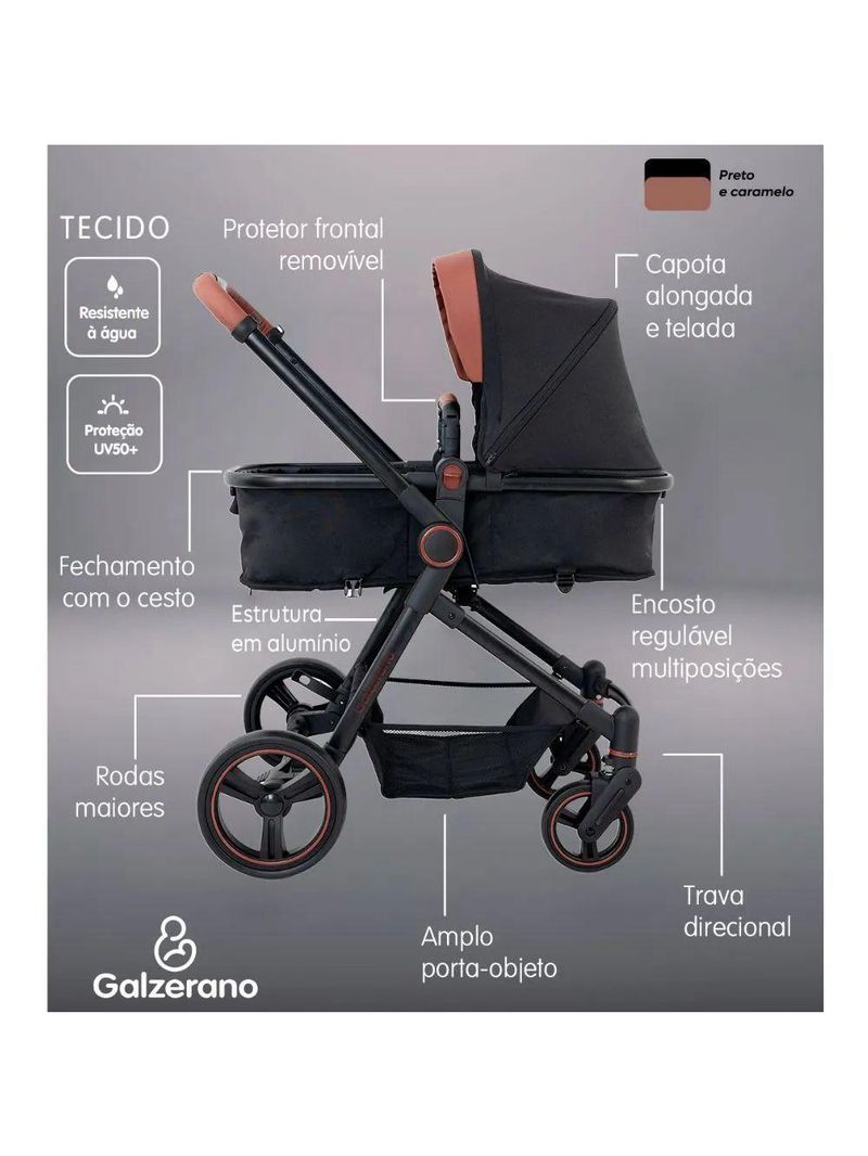 Carrinho De Passeio Galzerano Ivy 0 A 15kg Com Cesto Moises Preto