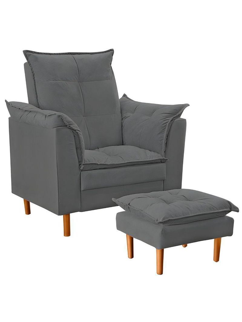 Poltrona Decorativa Sala De Estar Quarto Leitura Paris Suede Cinza