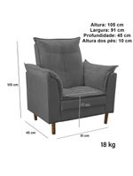 Poltrona Decorativa Sala De Estar Quarto Leitura Paris Suede Cinza