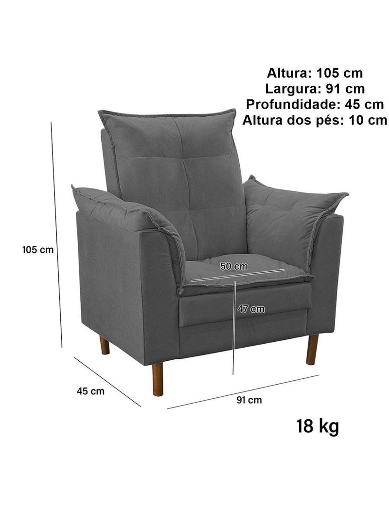 Poltrona Decorativa Sala De Estar Quarto Leitura Paris Suede Cinza