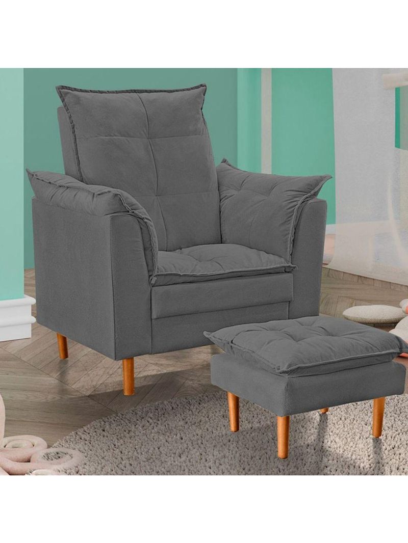 Poltrona Decorativa Sala De Estar Quarto Leitura Paris Suede Cinza