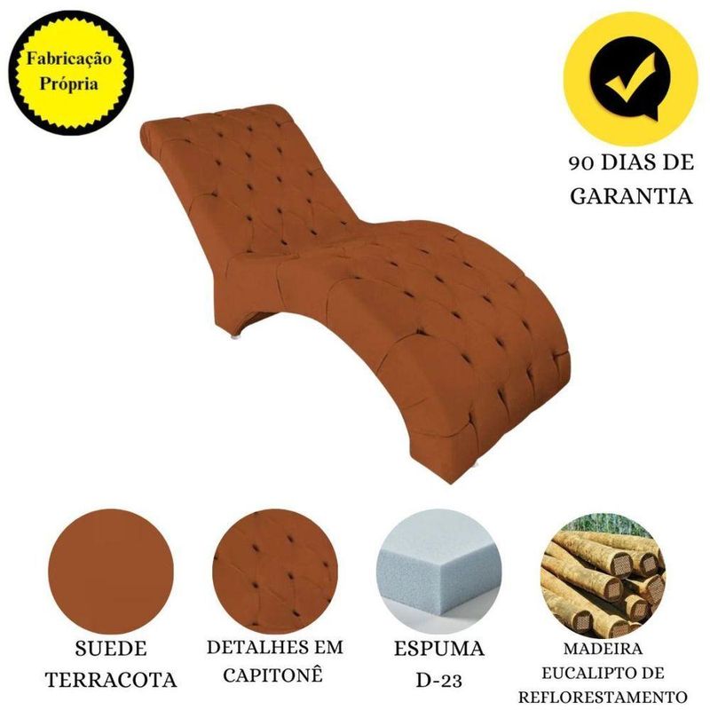 Recamier Divã Espreguiçadeira Para Sala Cliníca Aline Suede Terracota