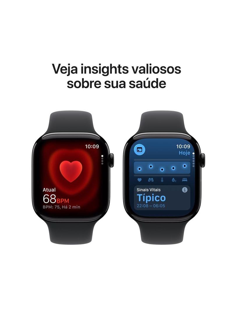 Apple watch series 11 gps 46mm preto brilhante pulseira p/m esportiva preta