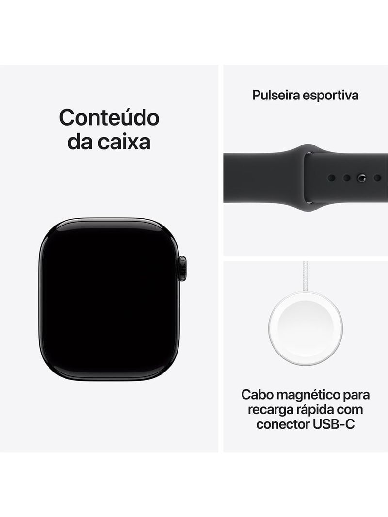 Apple watch series 11 gps 46mm preto brilhante pulseira p/m esportiva preta