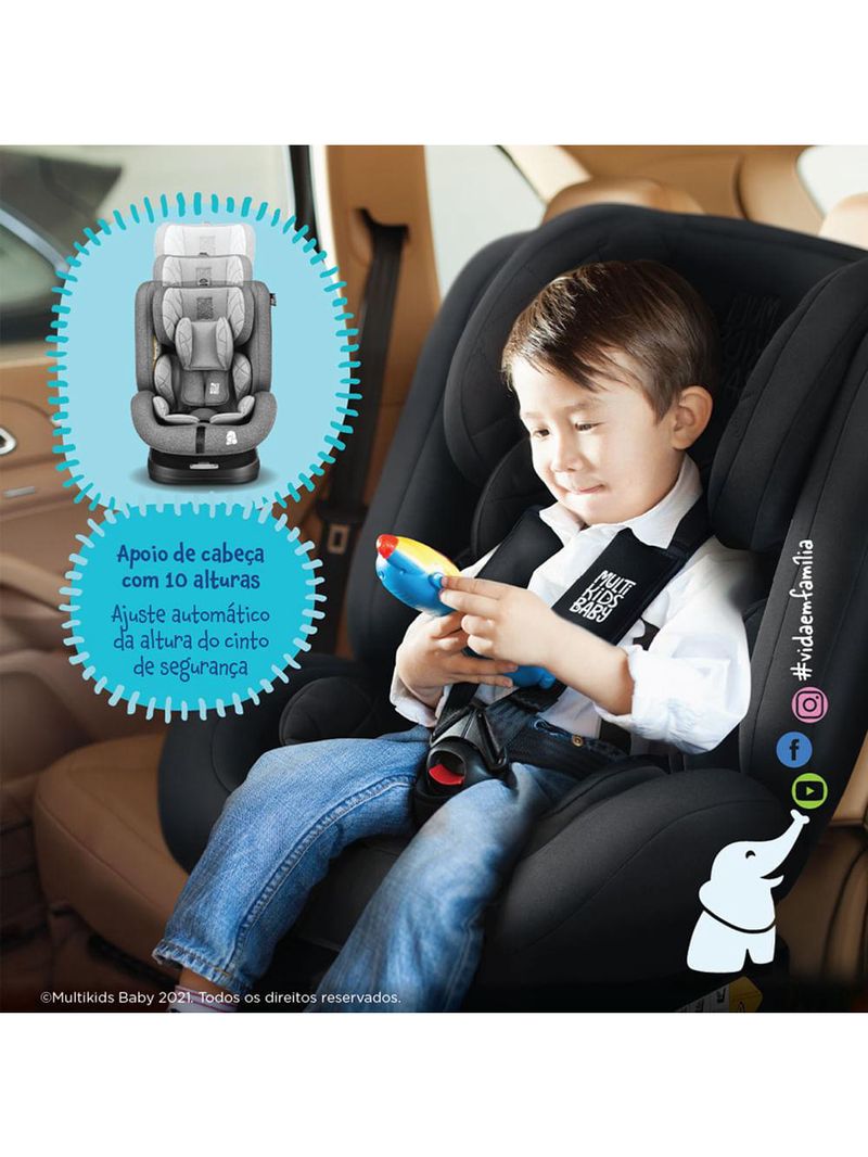 Cadeira para auto artemis 0-36 kgs isofix 360° cinza multikids baby - bb434