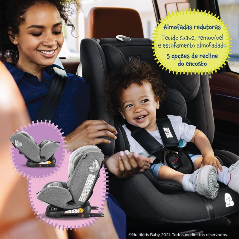 Cadeira para auto artemis 0-36 kgs isofix 360° cinza multikids baby - bb434