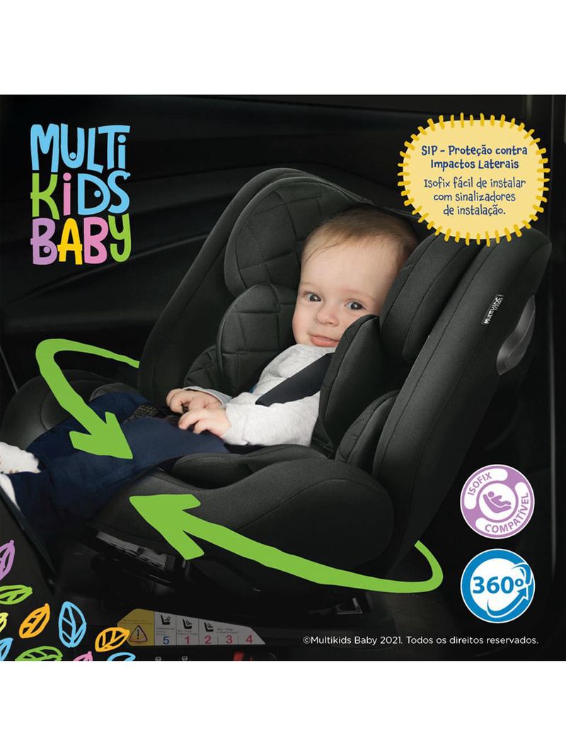 Cadeira para auto artemis 0-36 kgs isofix 360° cinza multikids baby - bb434