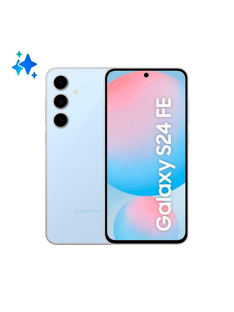 Smartphone samsung galaxy s24 fe 5g azul 128gb, 8gb ram, galaxy ai, câmera traseira 50mp, tela 67" 60-120hz, ip68 e processador exynos 2400e