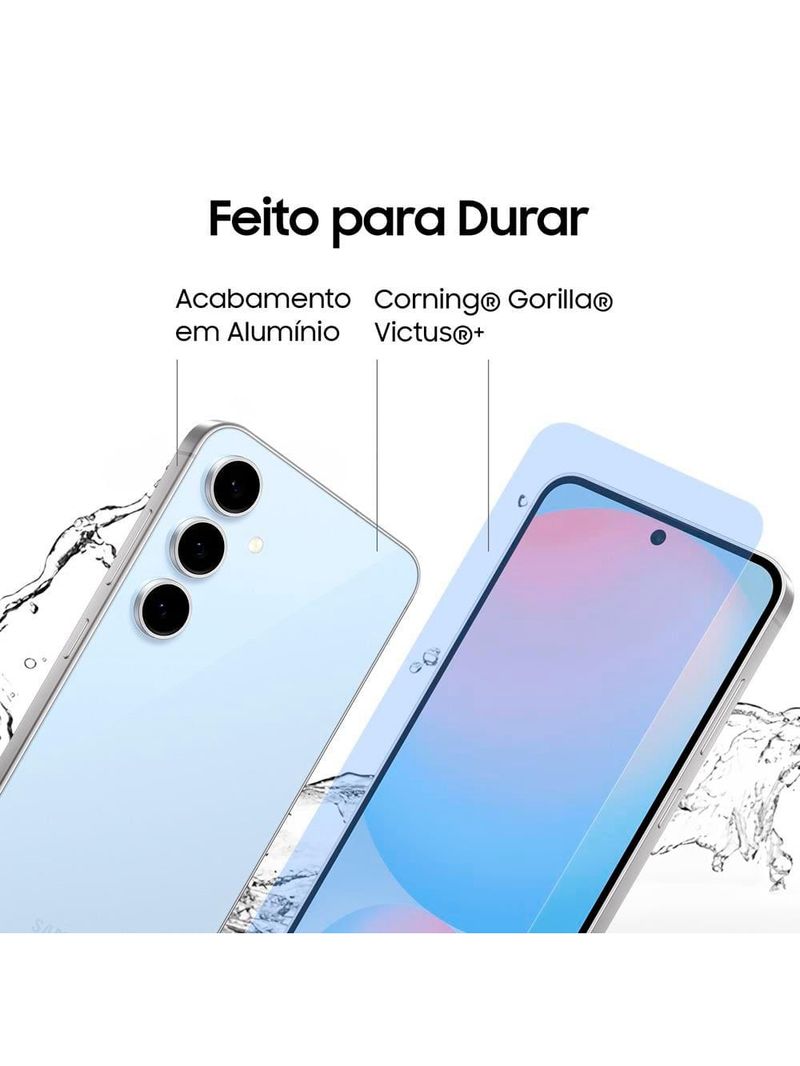 Smartphone samsung galaxy s24 fe 5g azul 128gb, 8gb ram, galaxy ai, câmera traseira 50mp, tela 67" 60-120hz, ip68 e processador exynos 2400e