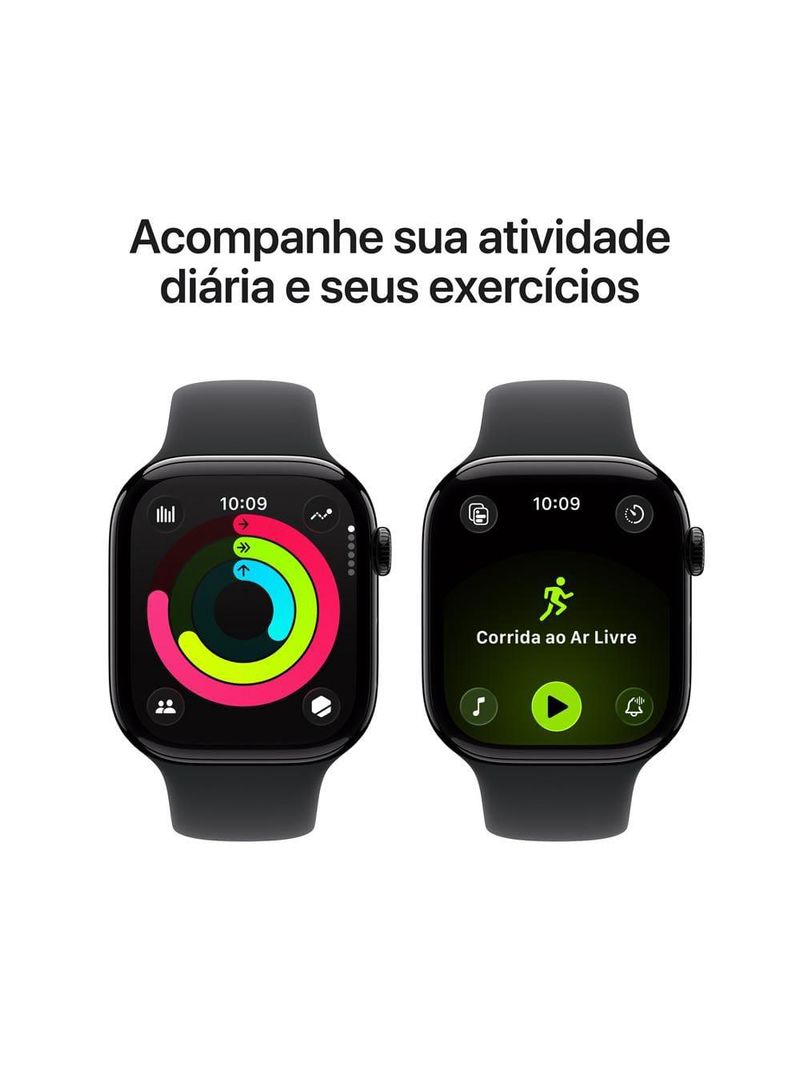 Apple watch series 11 gps 46mm preto brilhante pulseira p/m esportiva preta