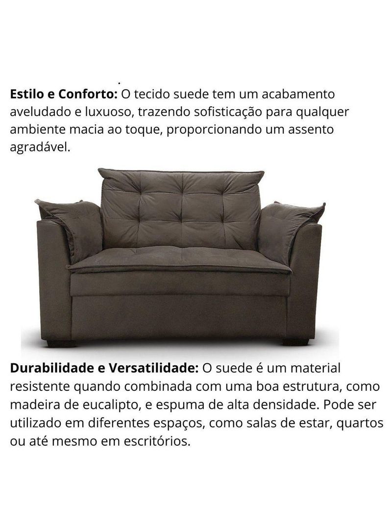 Sofá 2 Lugares Para Sala Moderno Confortável Alicia Suede marrom