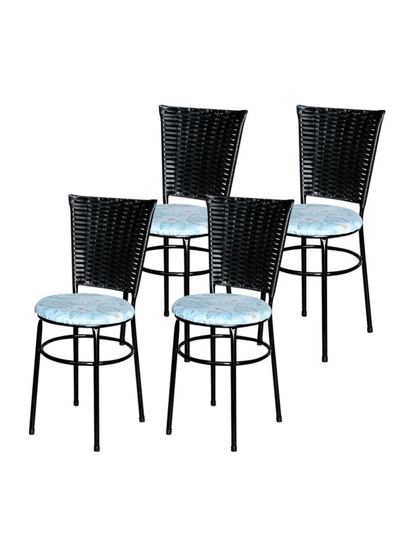 4 Cadeiras Preta Para Mesa Hawai Preta Assento Floral Gelo