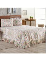Kit cobre leito colcha turin casal estampada c/ babado 400 fios 3 peças mandala vermelha bege