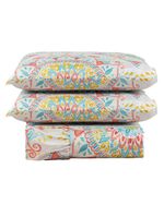 Kit cobre leito colcha turin casal estampada c/ babado 400 fios 3 peças mandala vermelha bege