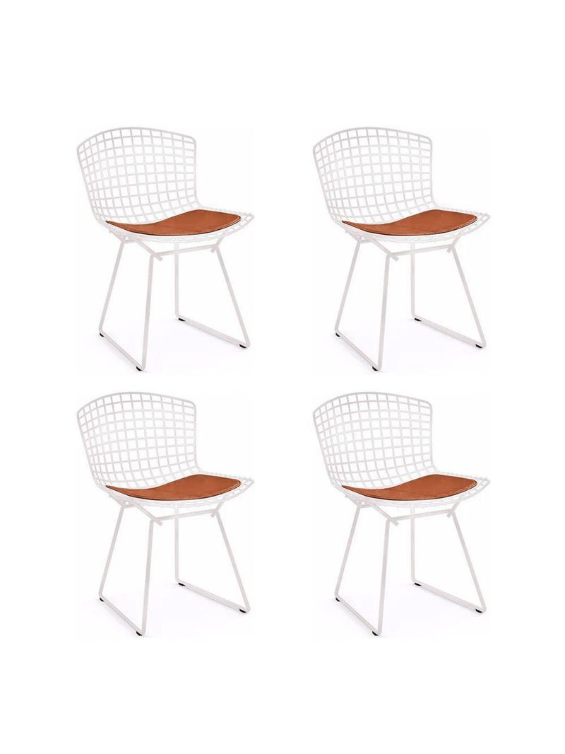 Kit 4 Cadeiras Bertoia Branca Com Assento Cobre