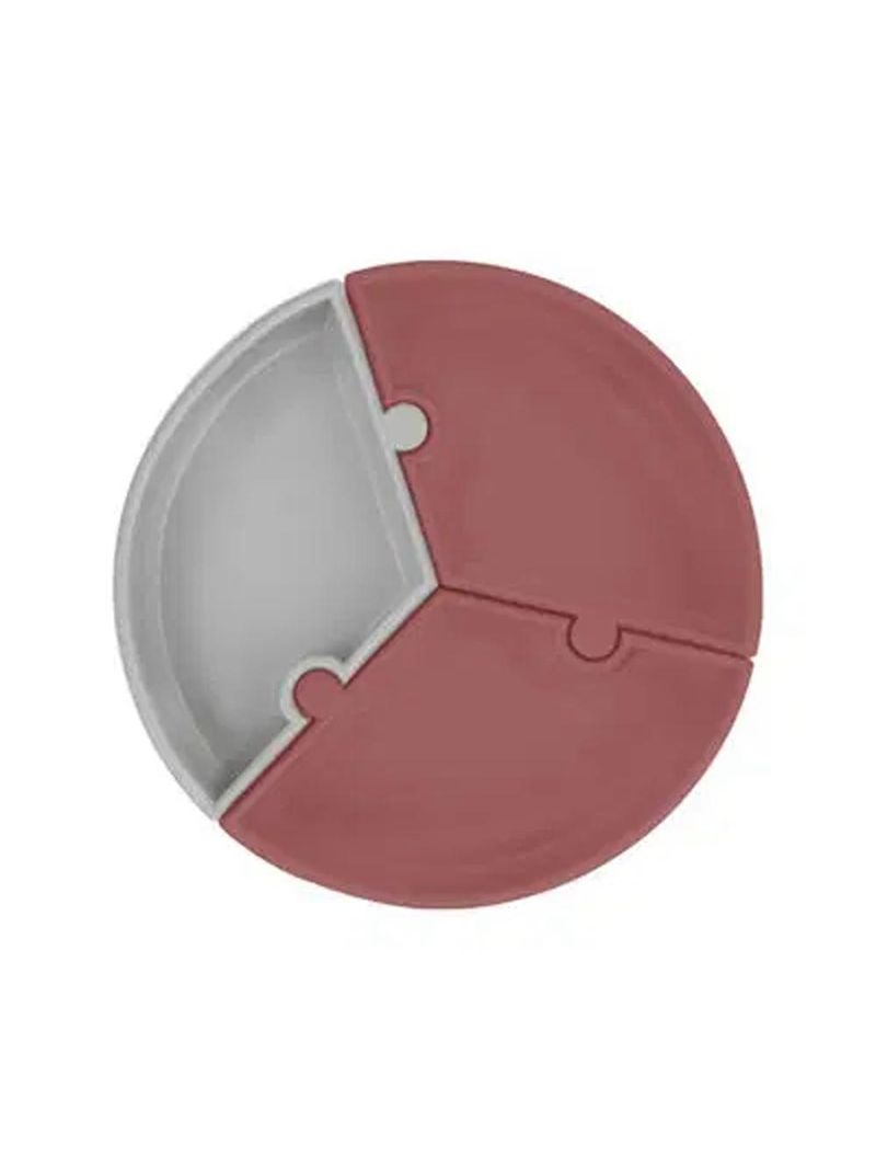 Prato infantil de silicone encaixe puzzle velvet rose e cinza - minikoioi