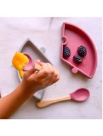 Prato infantil de silicone encaixe puzzle velvet rose e cinza - minikoioi