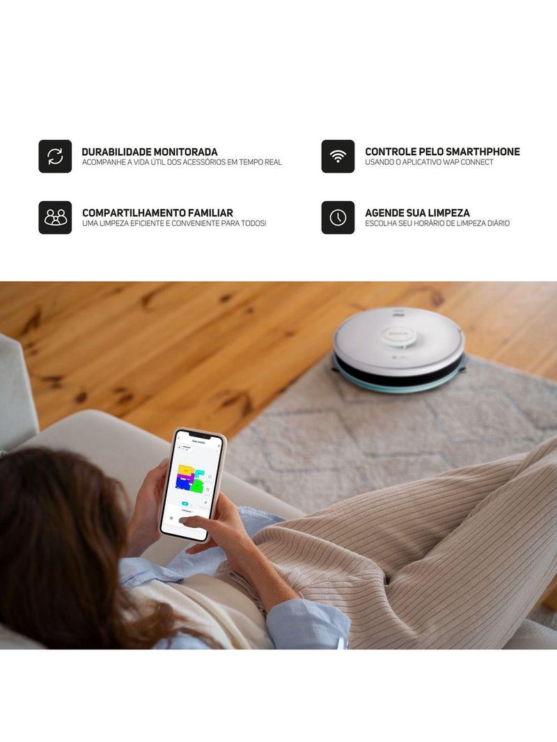 Aspirador De Pó Robo WAP Robot W3000 3 Em 1 Smart Bivolt