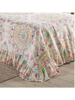 Kit cobre leito colcha turin casal estampada c/ babado 400 fios 3 peças mandala vermelha bege