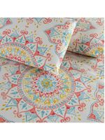 Kit cobre leito colcha turin casal estampada c/ babado 400 fios 3 peças mandala vermelha bege