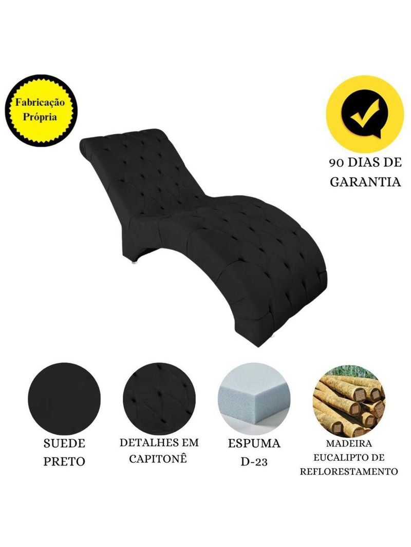 Recamier Divã Espreguiçadeira Para Sala Cliníca Aline Suede Preto