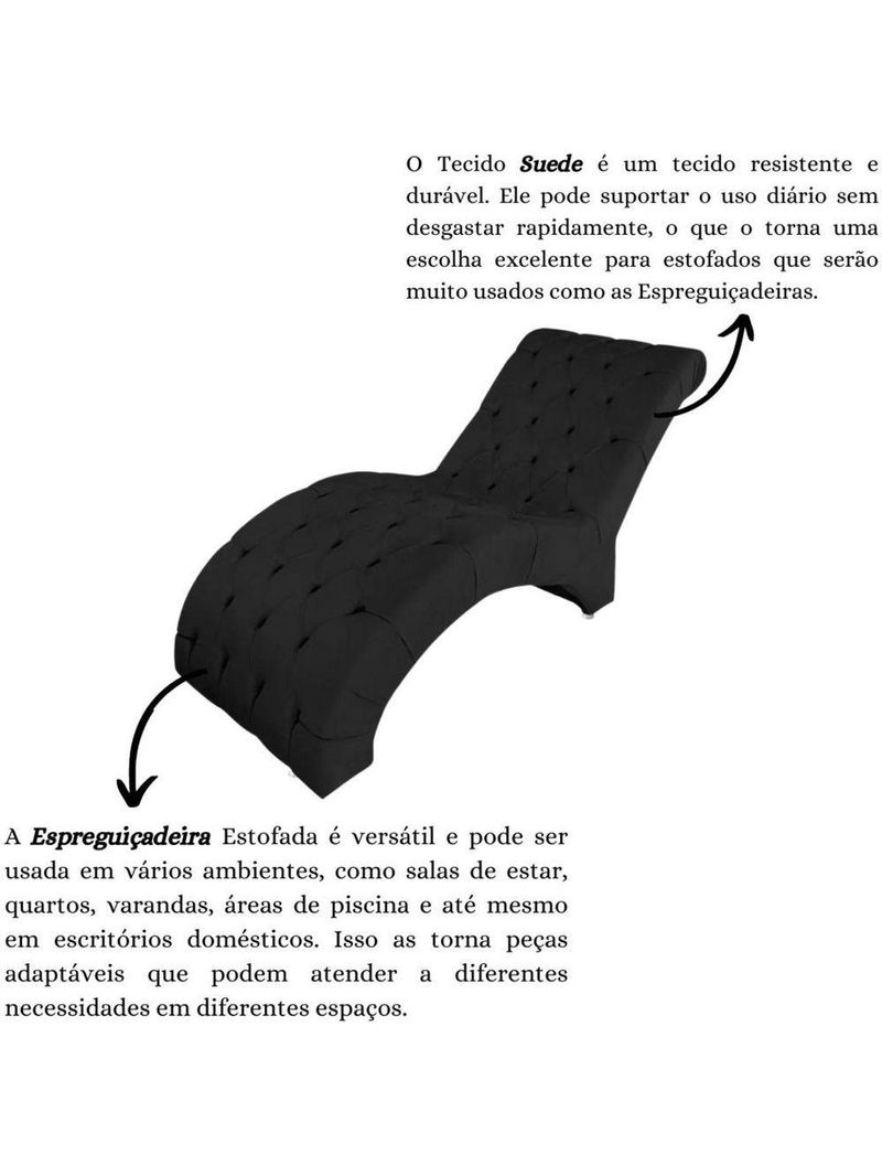 Recamier Divã Espreguiçadeira Para Sala Cliníca Aline Suede Preto