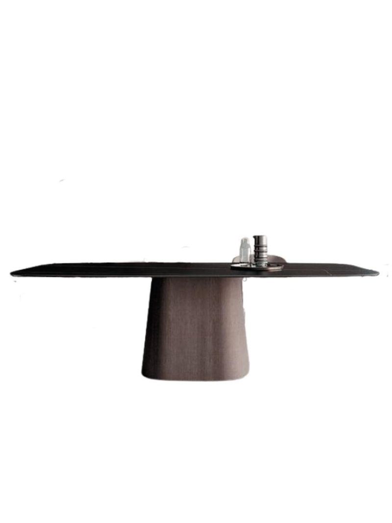 Mesa Cone Retangular Laca Preta 180x100cm Base Nogueira