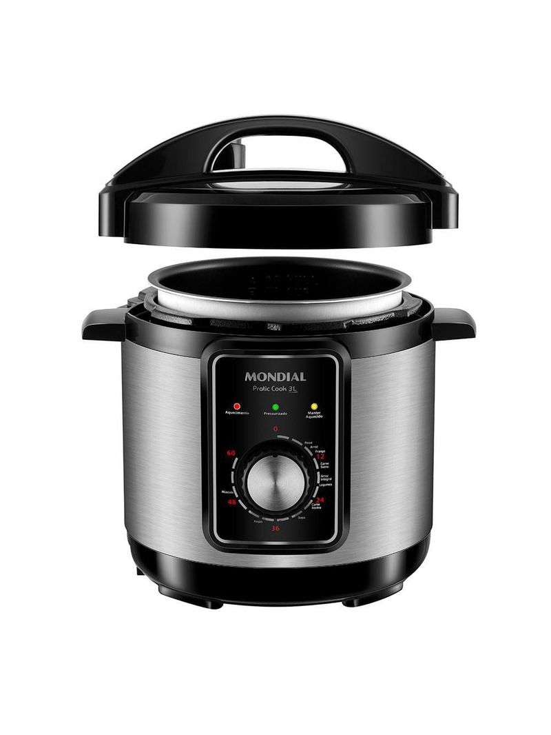 Panela De Pressão Elétrica Mondial Pratic Cook 3l Premium Panela Elétrica De Pressão-127v-preto/inox