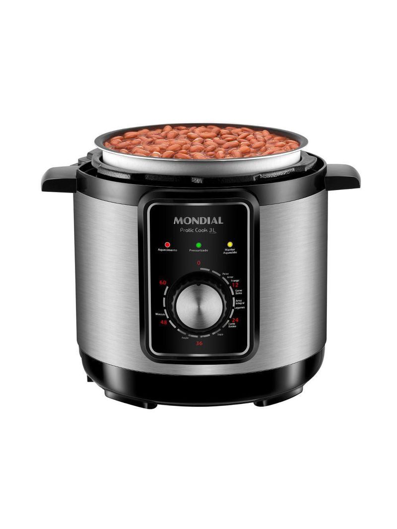 Panela De Pressão Elétrica Mondial Pratic Cook 3l Premium Panela Elétrica De Pressão-127v-preto/inox