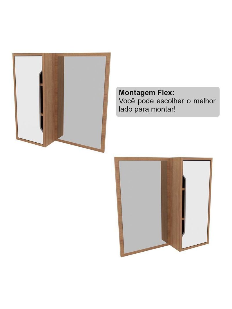 Espelheira Banheiro 60cm 1 Porta Cr10117 Amêndoa-branco