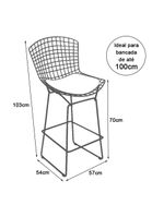 Banqueta Bertoia Preta D70 Assento Branco