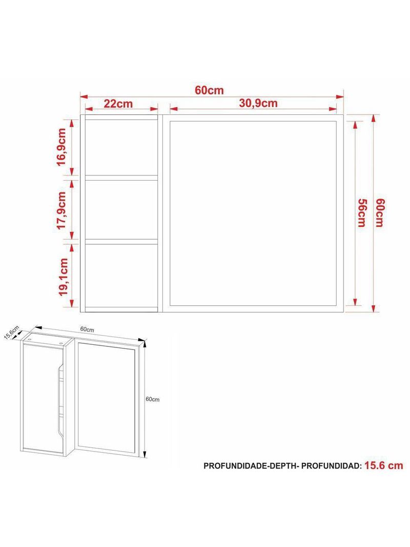 Espelheira Banheiro 60cm 1 Porta Cr10117 Amêndoa-branco